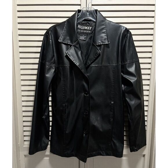 Highway Jeans Jackets & Blazers - Highway Black Faux Leather Jacket Button Up Lined Size Medium Lined Pockets